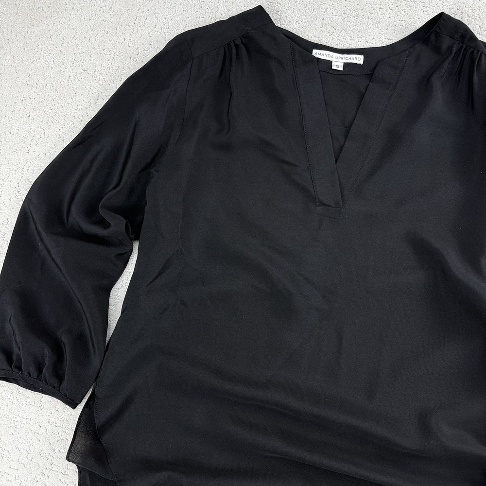 Amanda Uprichard Womens Small Black Silk V Neck Blouse Top $198